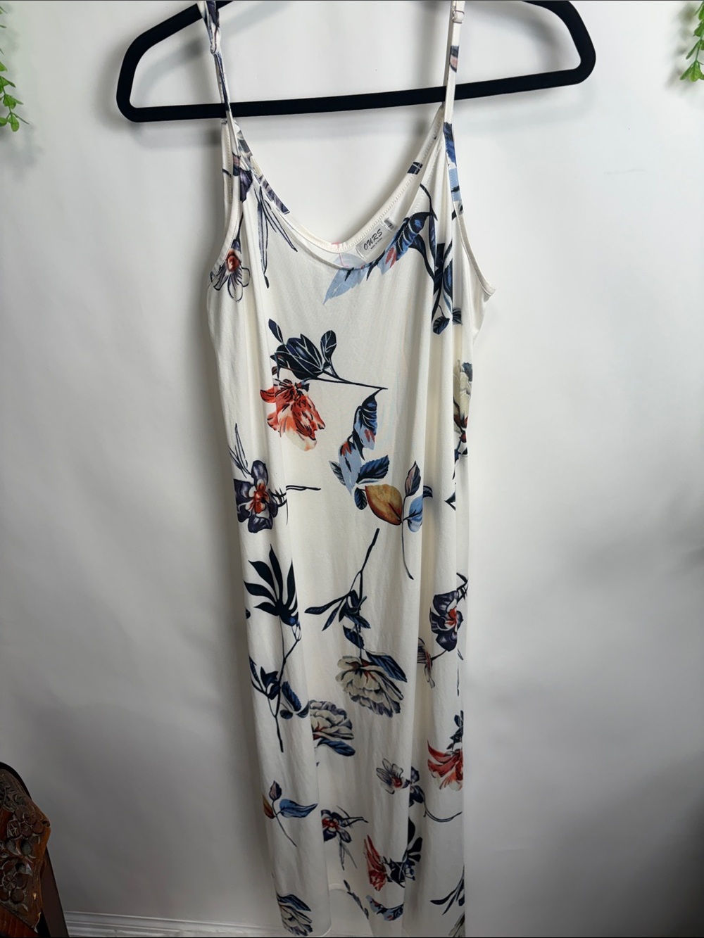 Floral Spaghetti-Strap Maxi Dress in Cream and Blue